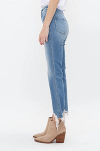 Mica Denim - High Rise Crop Flare Uneven Hem Jean