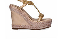 Exe - Women's Rhinestone T-strap Espadrille Wedge Sandal