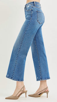 Risen - High Rise Tummy Control Crop Wide Leg Jeans