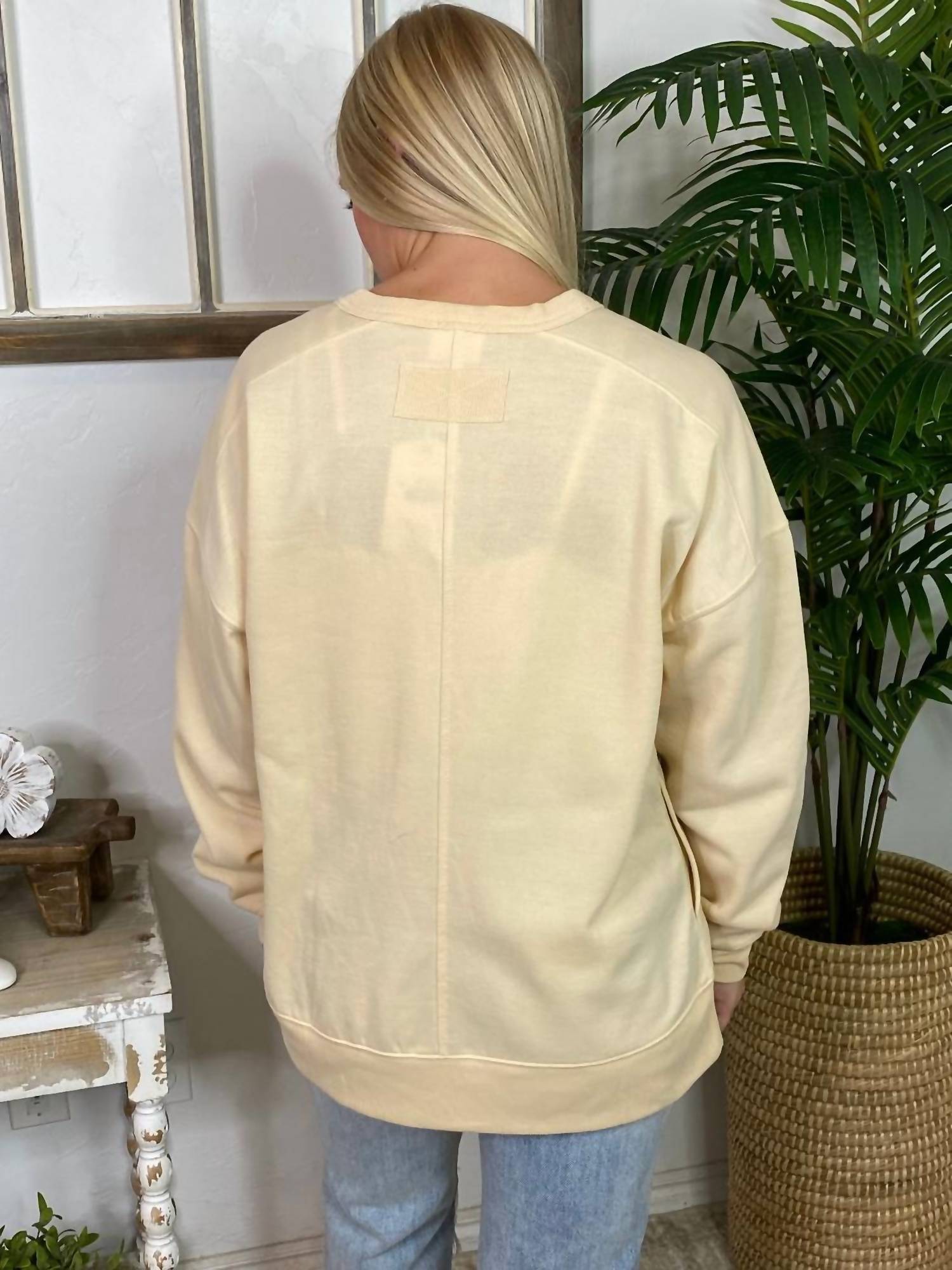 VERY J Pocket Long Sleeve Sweatshirt in beige - women's top - detail view