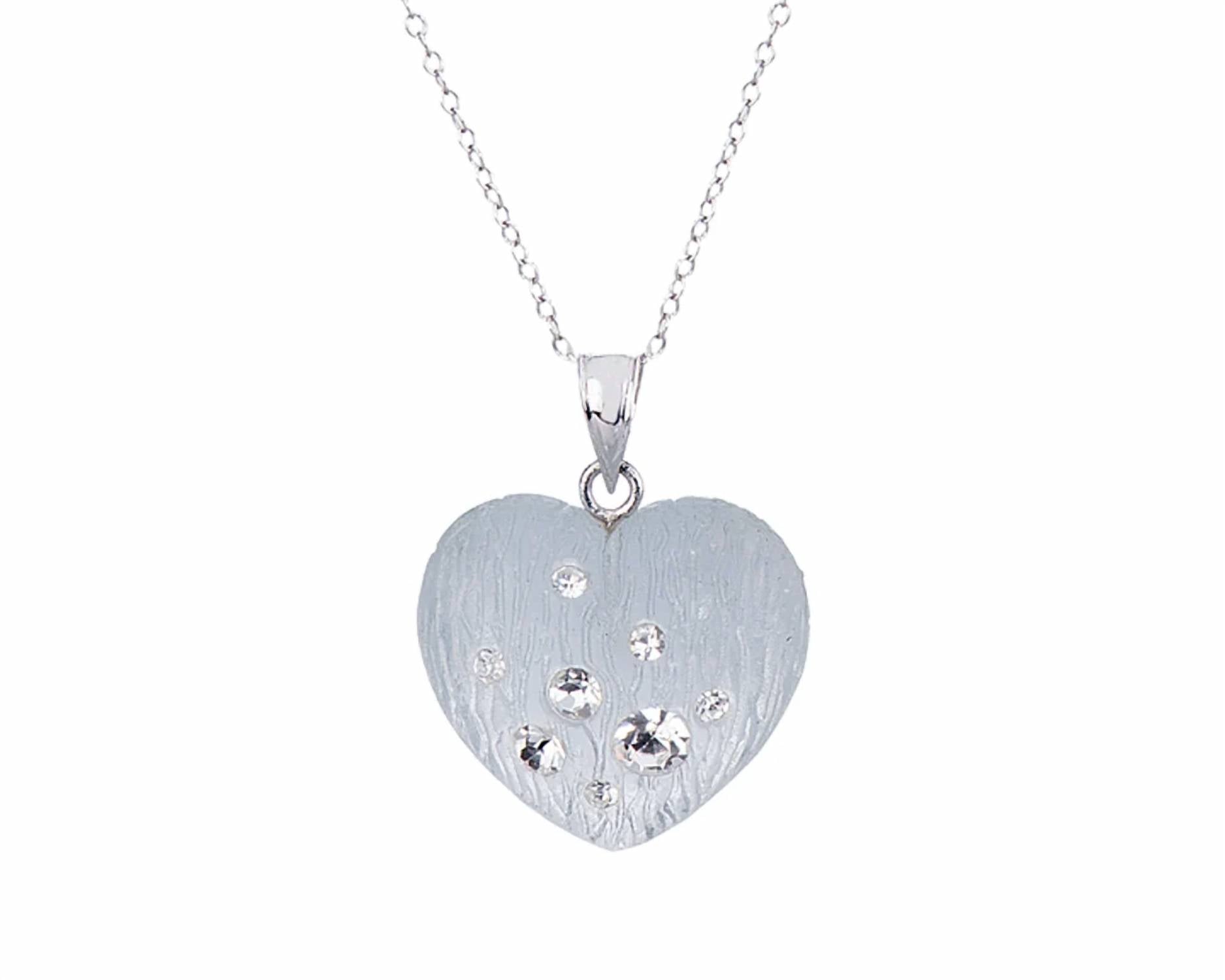 Gold & Honey - Women's Handcrafted Silver Lucite And Crystals Drop Heart Earrings And Pendant Necklace Set