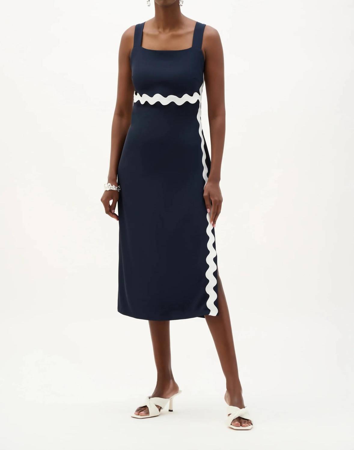 Joseph Ribkoff - Contrast Trim Square Neck Midi Dress