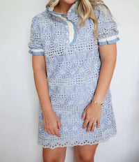 Jodifl - Women's Corinne Serene Eyelet Lace Ruffle Shift Dress