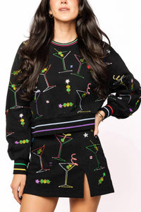 Queen Of Sparkles - Rainbow Trim Martini Sweatshirt