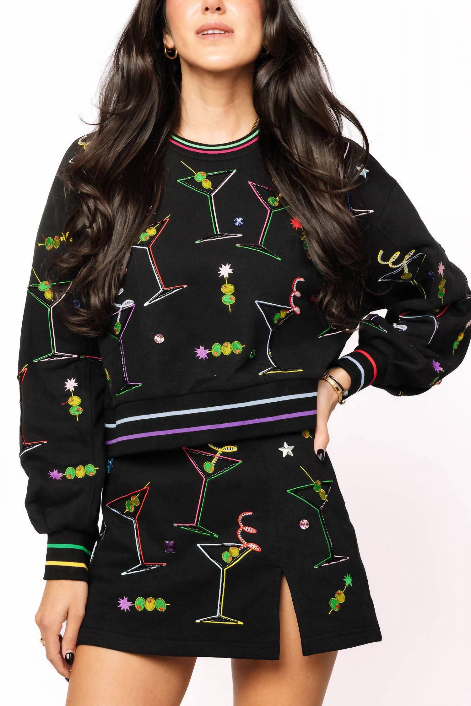 Queen Of Sparkles - Rainbow Trim Martini Sweatshirt