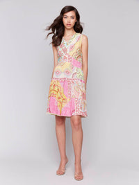Charlie B - Printed Sleeveless V-neck Tiered Dress