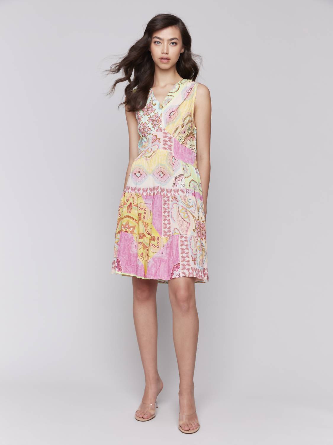 Charlie B - Printed Sleeveless V-neck Tiered Dress
