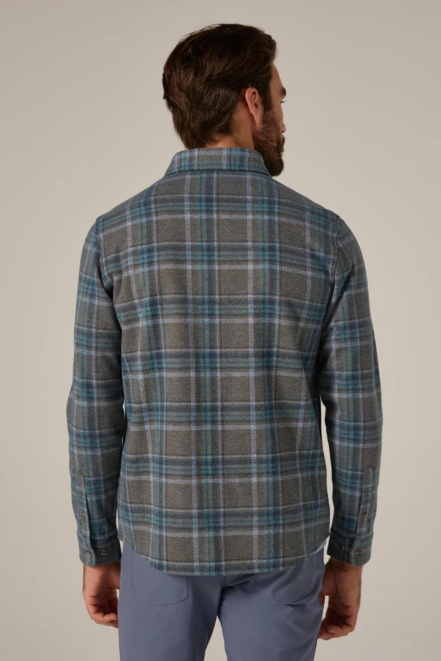 7Diamonds Generation Plaid Soft Knit Shirt in forest - men's shirt - detail view