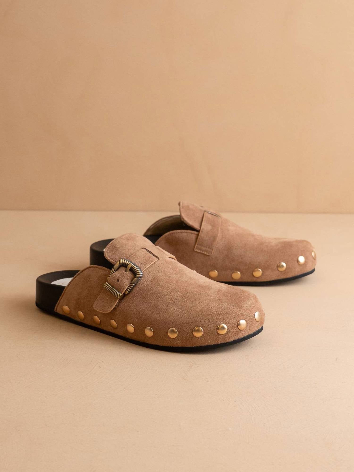 OASIS SOCIETY Women's Toni Studded Buckle Clog in latte - women's flats