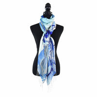 Dupatta Designs Wade Silk Abstract Scarf in white blue - women's scarf - detail view