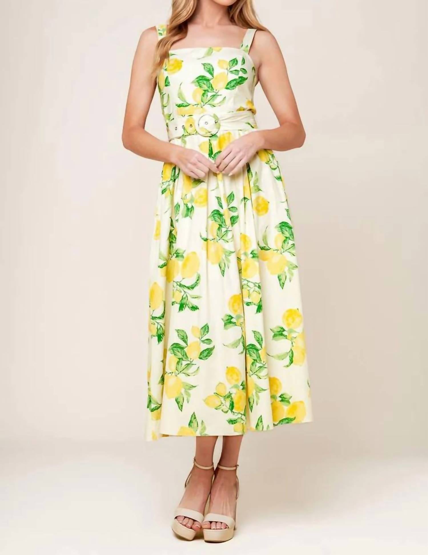 FLYING TOMATO Woven Midi Dress in ivory print - women's dress - detail view