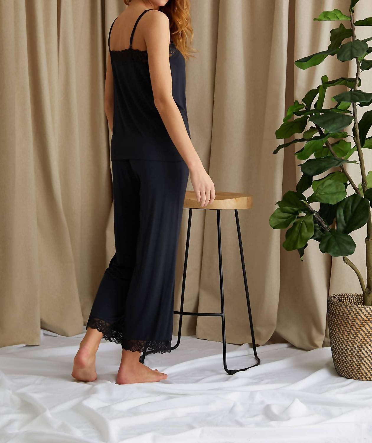 Pretty You London - Bamboo Lace Cami And Cropped Trouser Pj Set