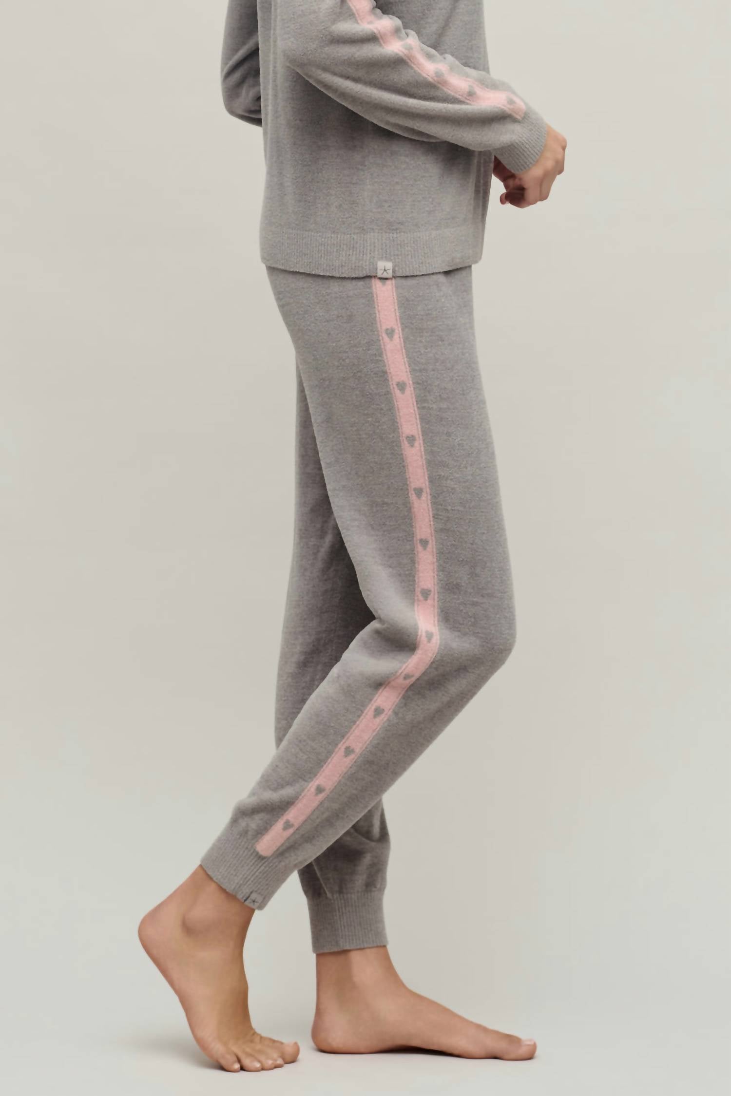 BAREFOOT DREAMS Women's Heart Stripe Jogger in dove gray pink sand - women's pants - detail view