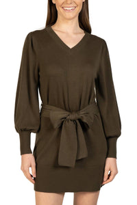 Love Token - Short Knit Mini Sweater Dress With Tie