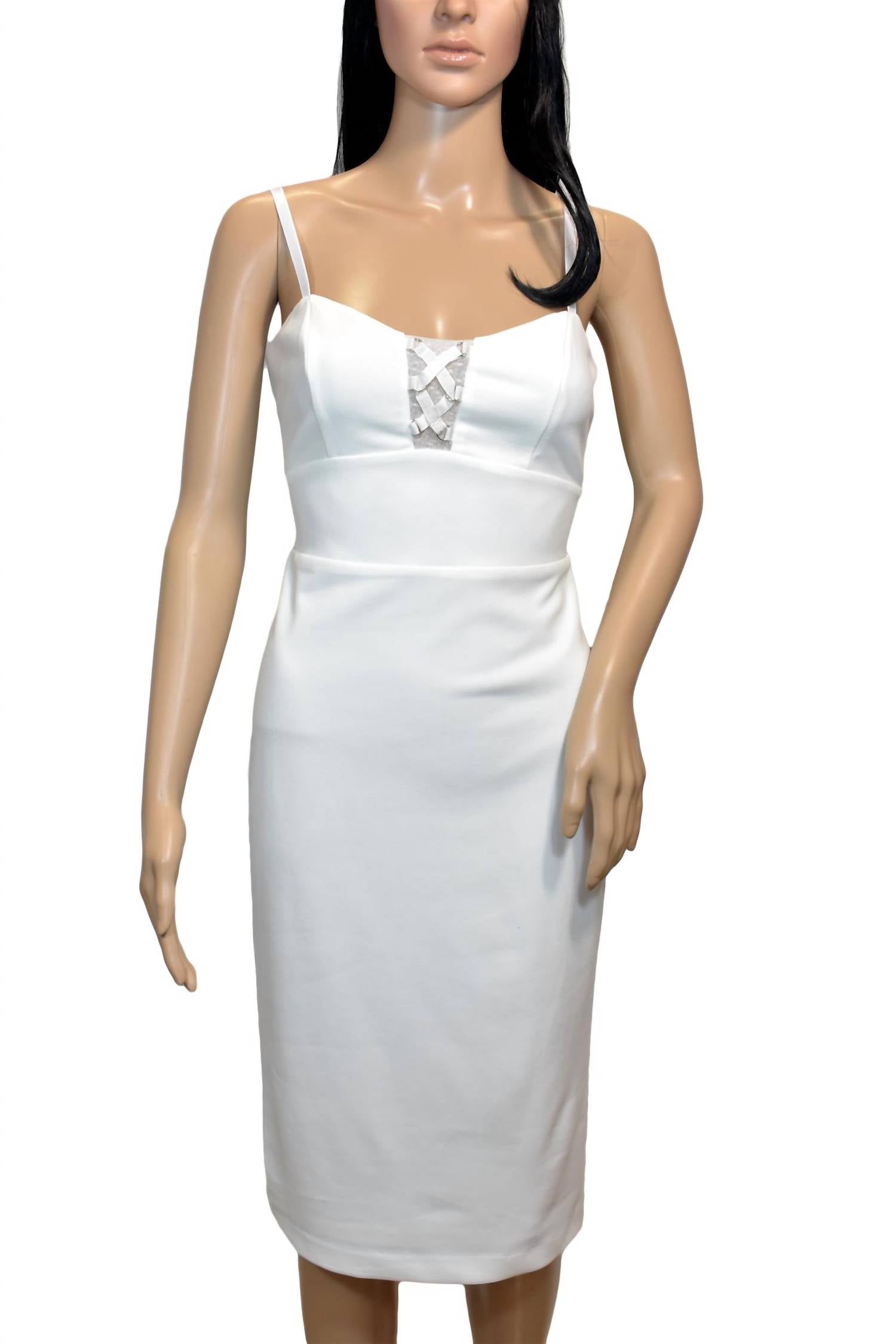Bebe Women Illusions Bodycon Fit Spaghetti Strap Pencil Sheath Dress Ivory White