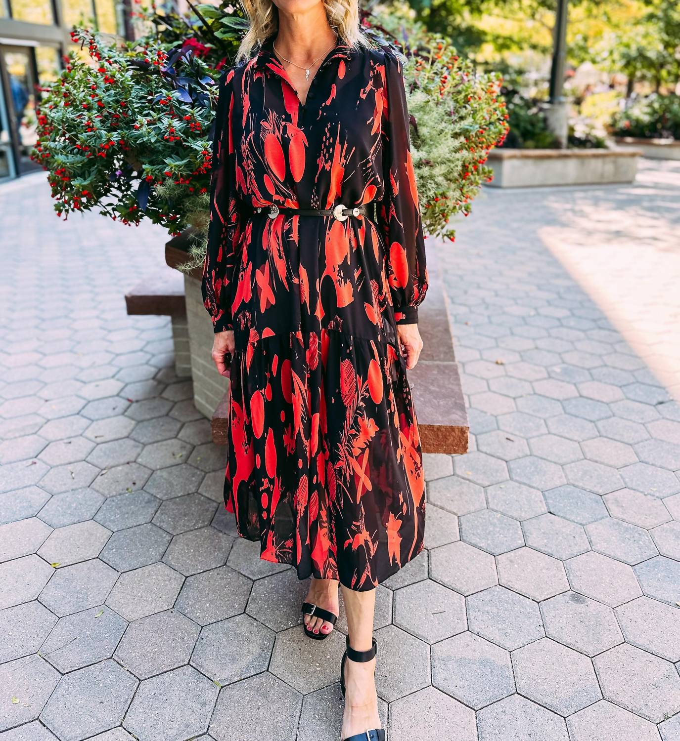 EXQUISE Allyn Long Sleeve Dress in crimson - women's dress