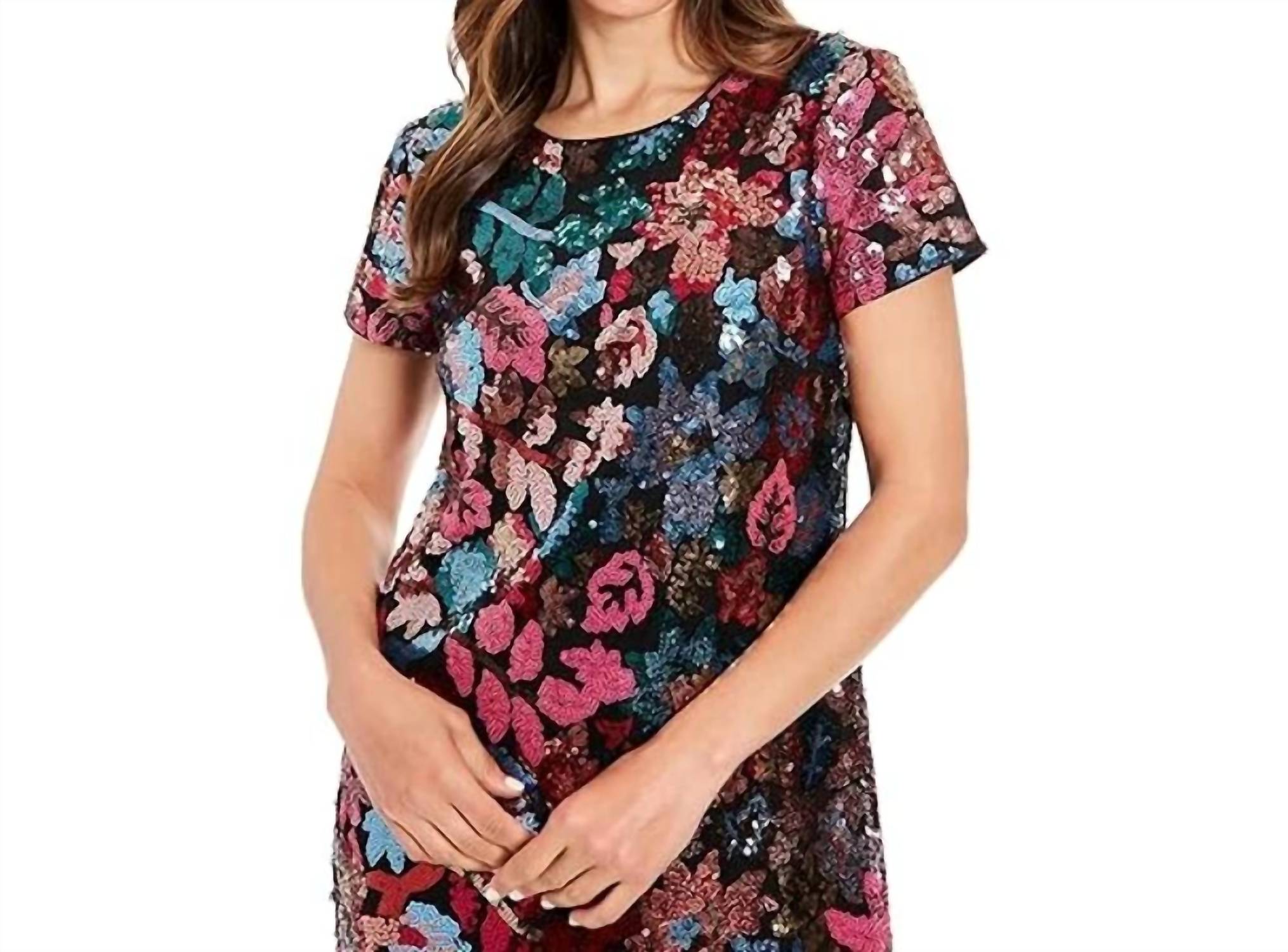 London Times - Sequin Crew Neck T-shirt Mini Dress