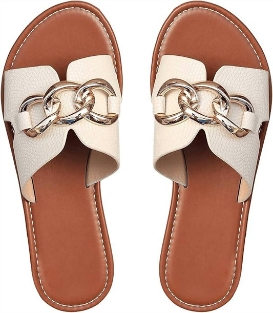 Aapparella - Women's Metal Rings Decor Cutout Flat Slippers