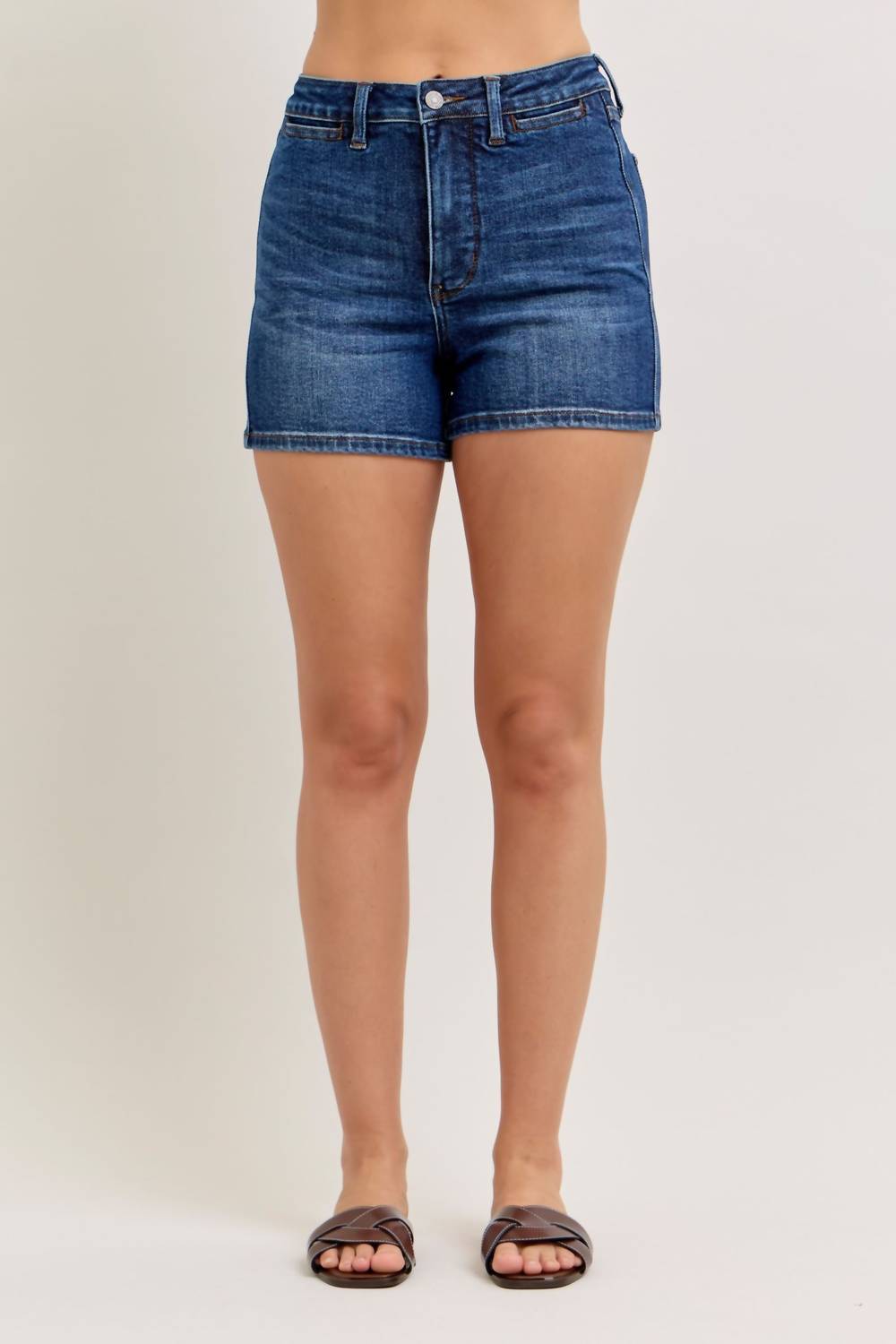 Judy Blue High Waist Tummy Control Slim Short in blue - women's shorts