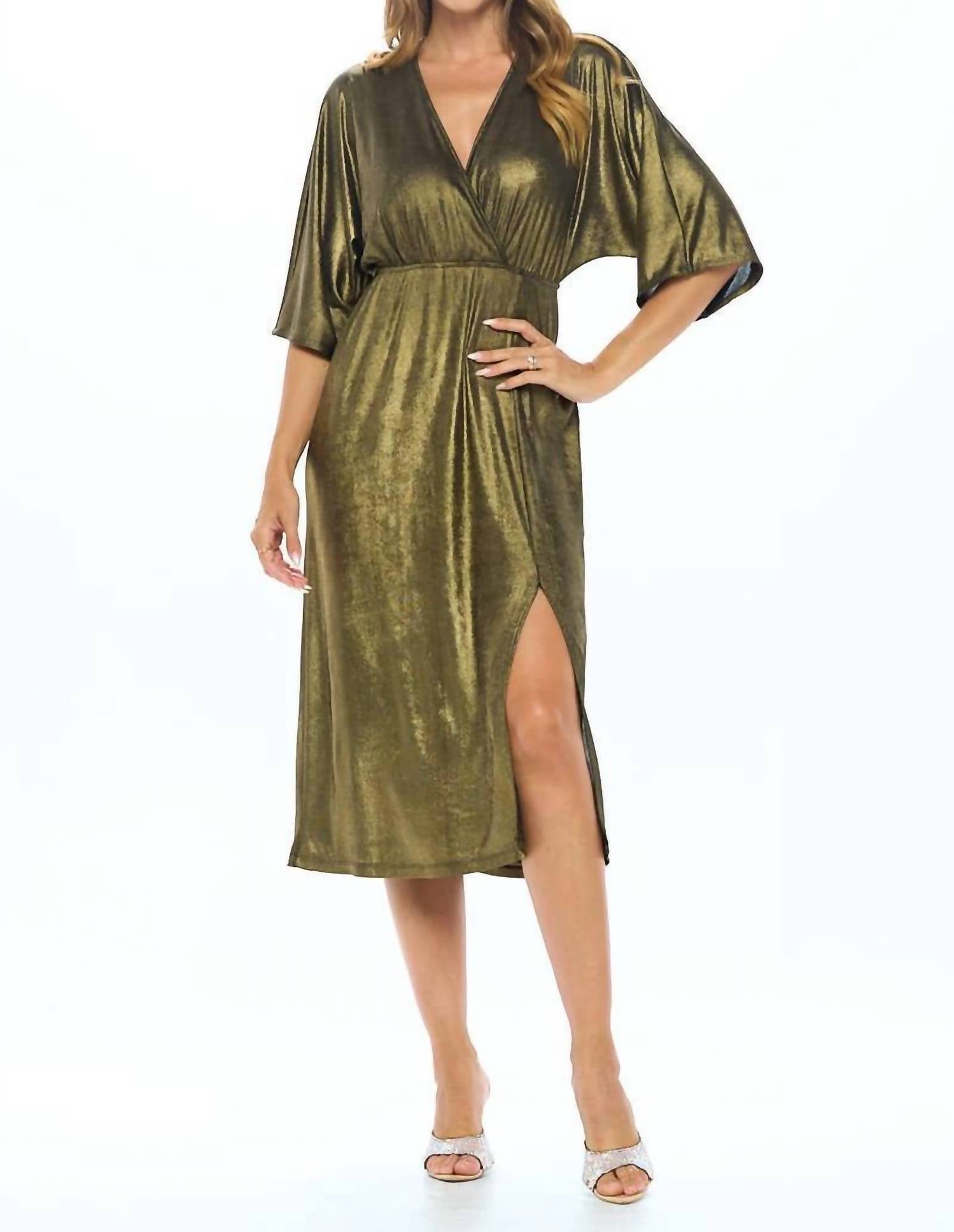 Reneec. - Kimono V Neck Dress With Slit