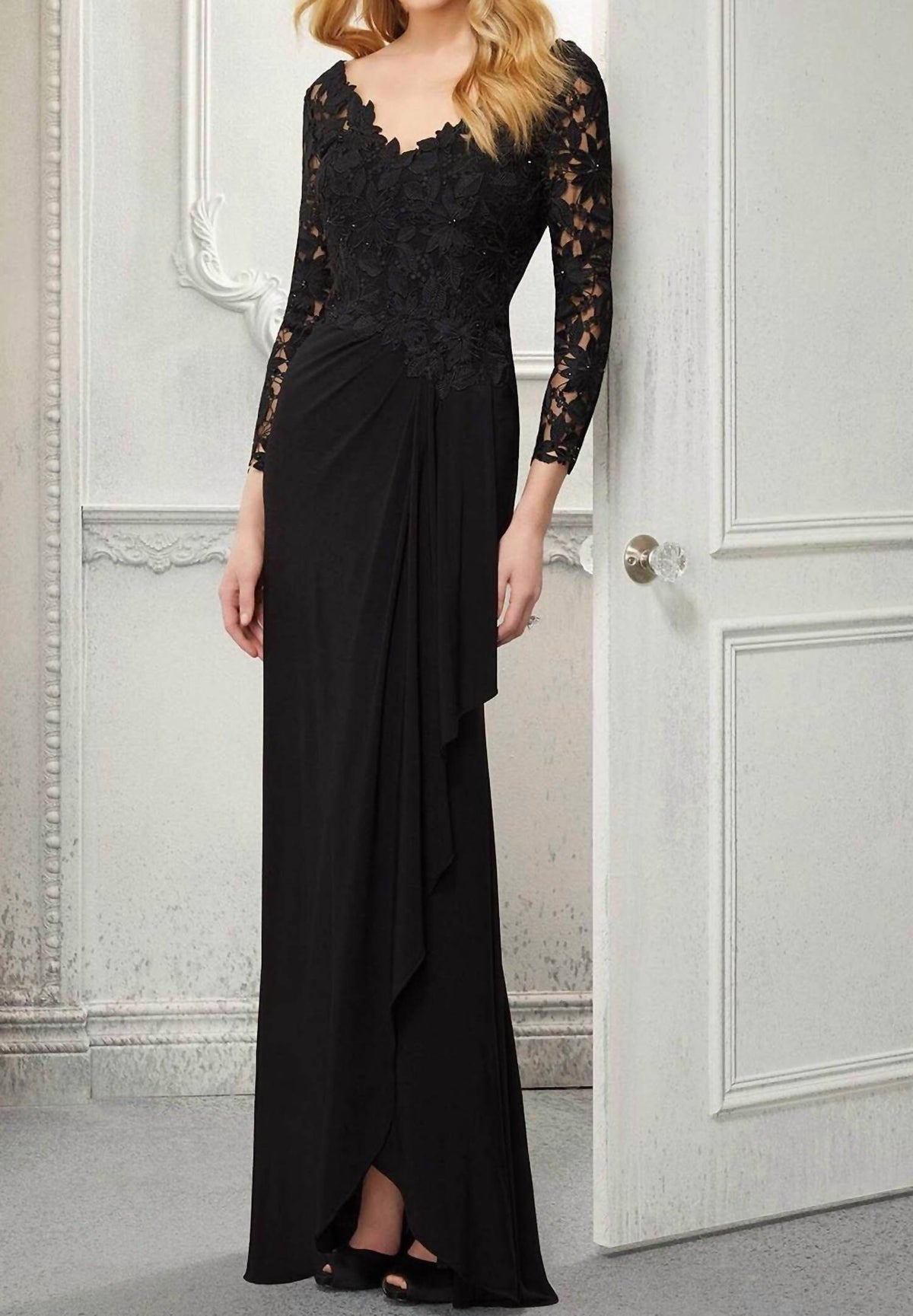 Mgny - Embroidered V-neck Evening Dress