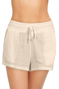 ELAN Joyce Elastic waistband tie shorts in beige - women's shorts