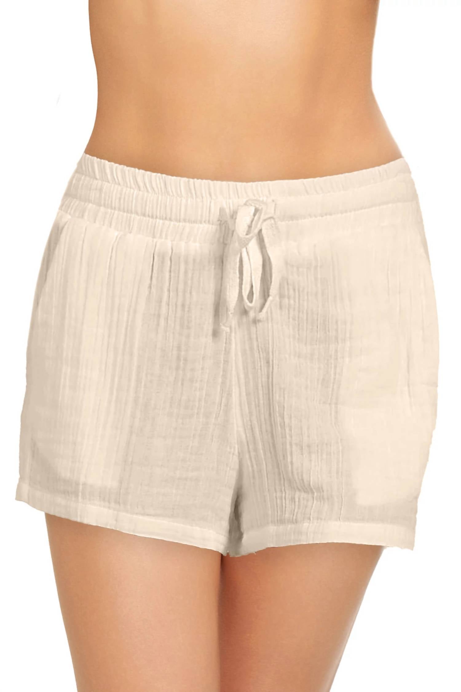 ELAN Joyce Elastic waistband tie shorts in beige - women's shorts