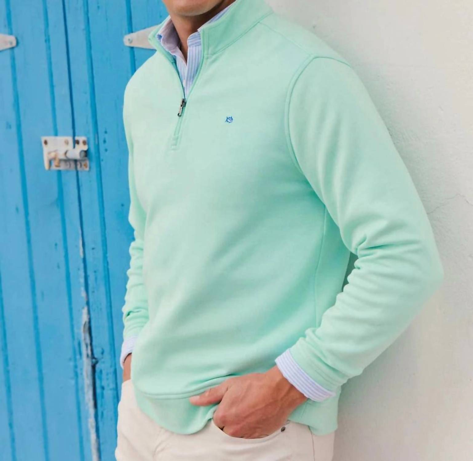 SOUTHERN TIDE Sandy Cove Pique Quarter Zip Top in gulf shores - men's sweater - view 5