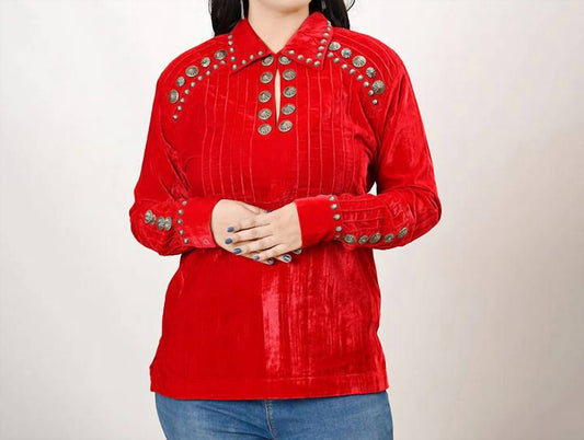 American Darling - Velvet Studded Long-sleeve Top - Plus