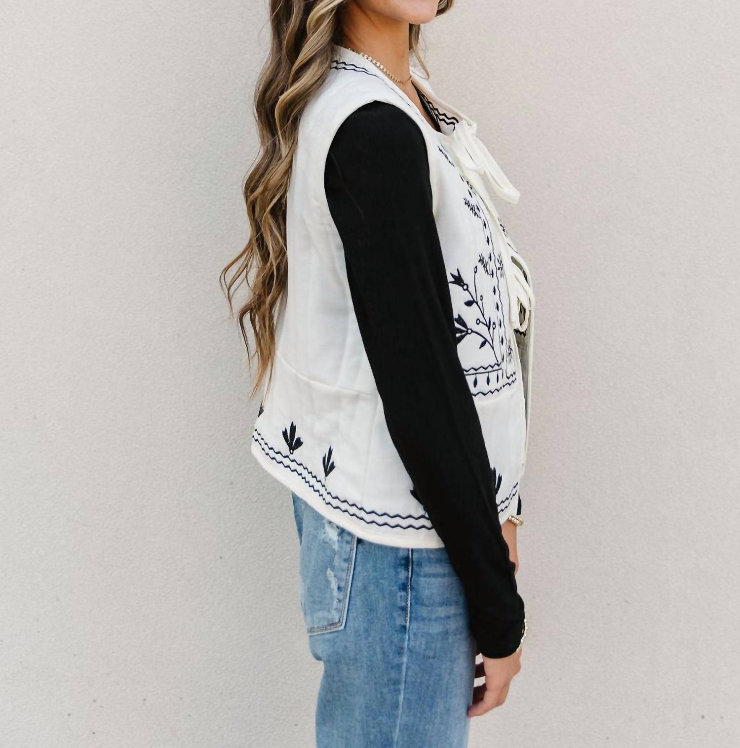 Polagram Laityn Embroidered Vest in cream - women's jacket - view 6