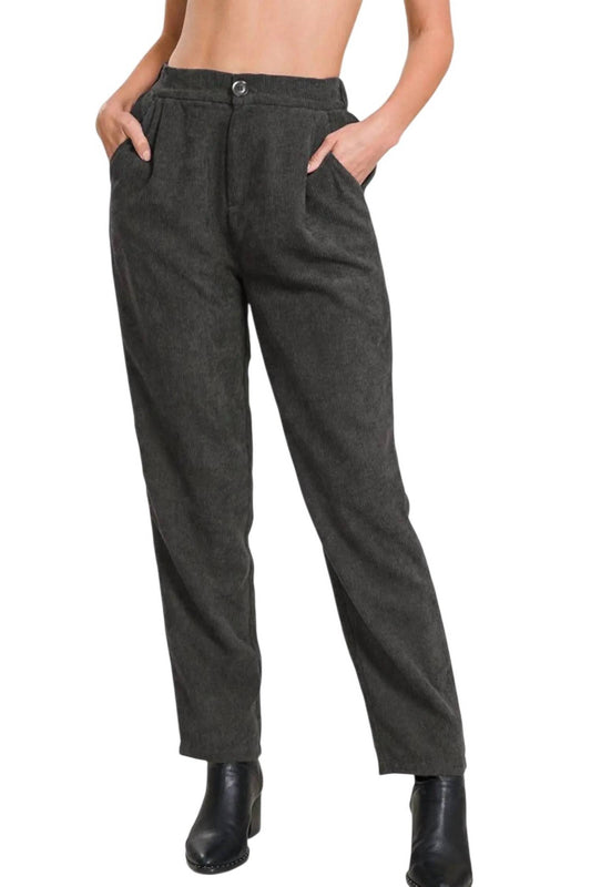 Zenana - High Rise Corduroy Pants With Pockets