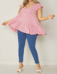 entro Tiered Ruffle Babydoll Top in baby pink - women's shirt - view 6