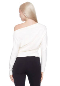 iltm Demi Solid Butter Off-shoulder Top in ivory - women's long sleeve top - detail view