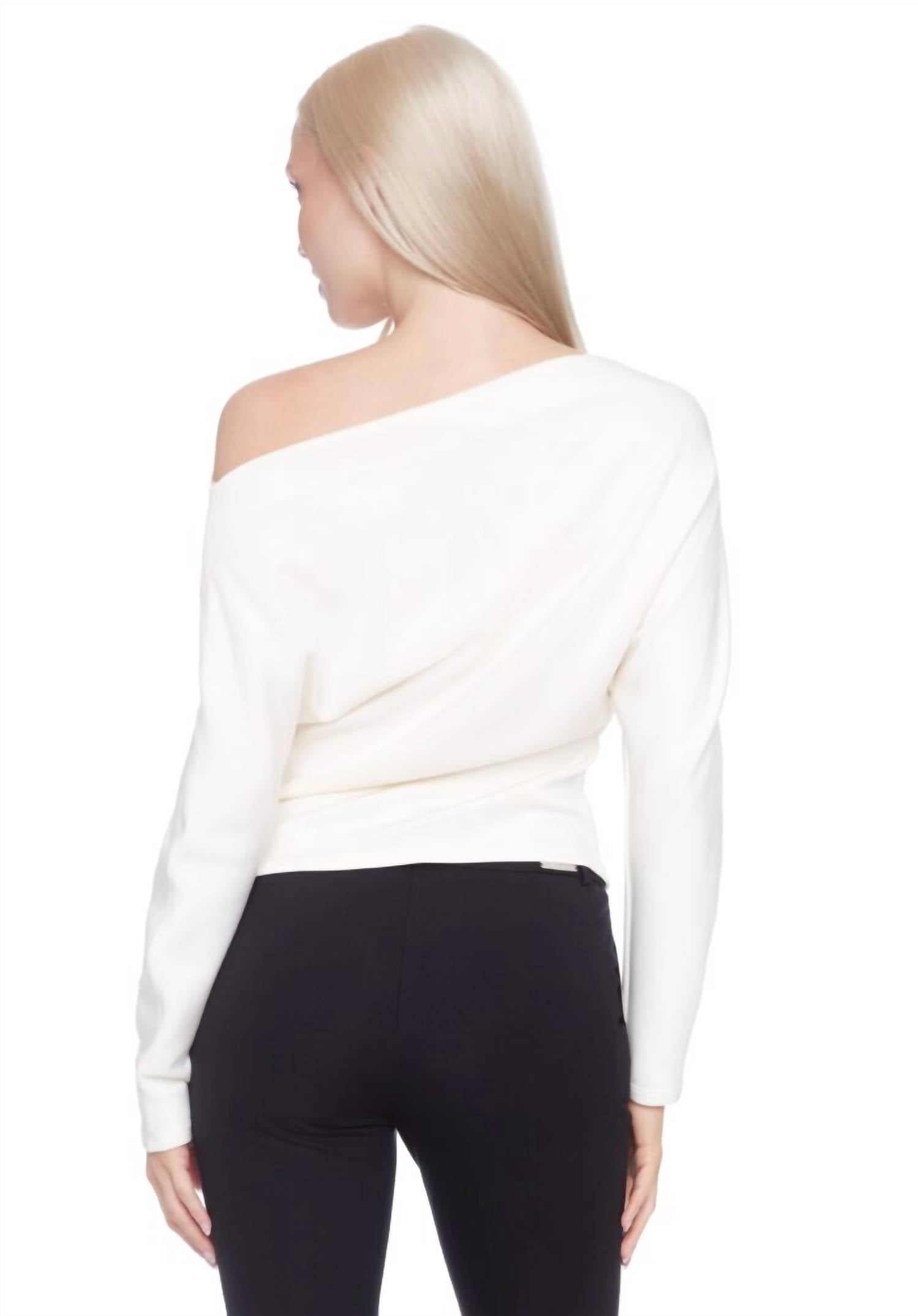 iltm Demi Solid Butter Off-shoulder Top in ivory - women's long sleeve top - detail view