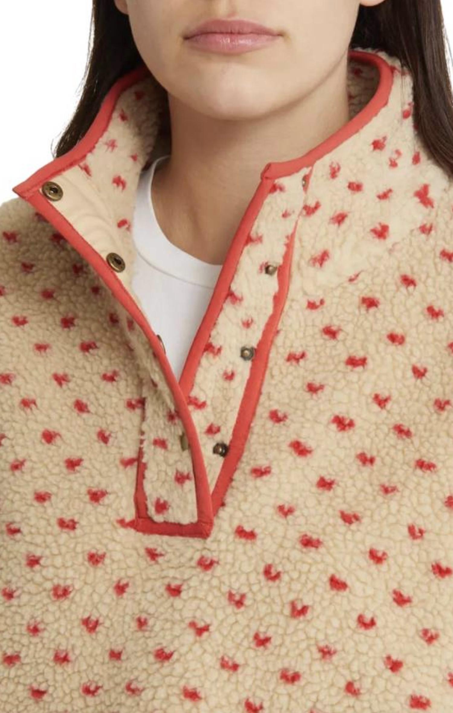WISHLIST Haley Heart Sherpa Fleece Pullover Sweater in oat red - women's jacket - view 4