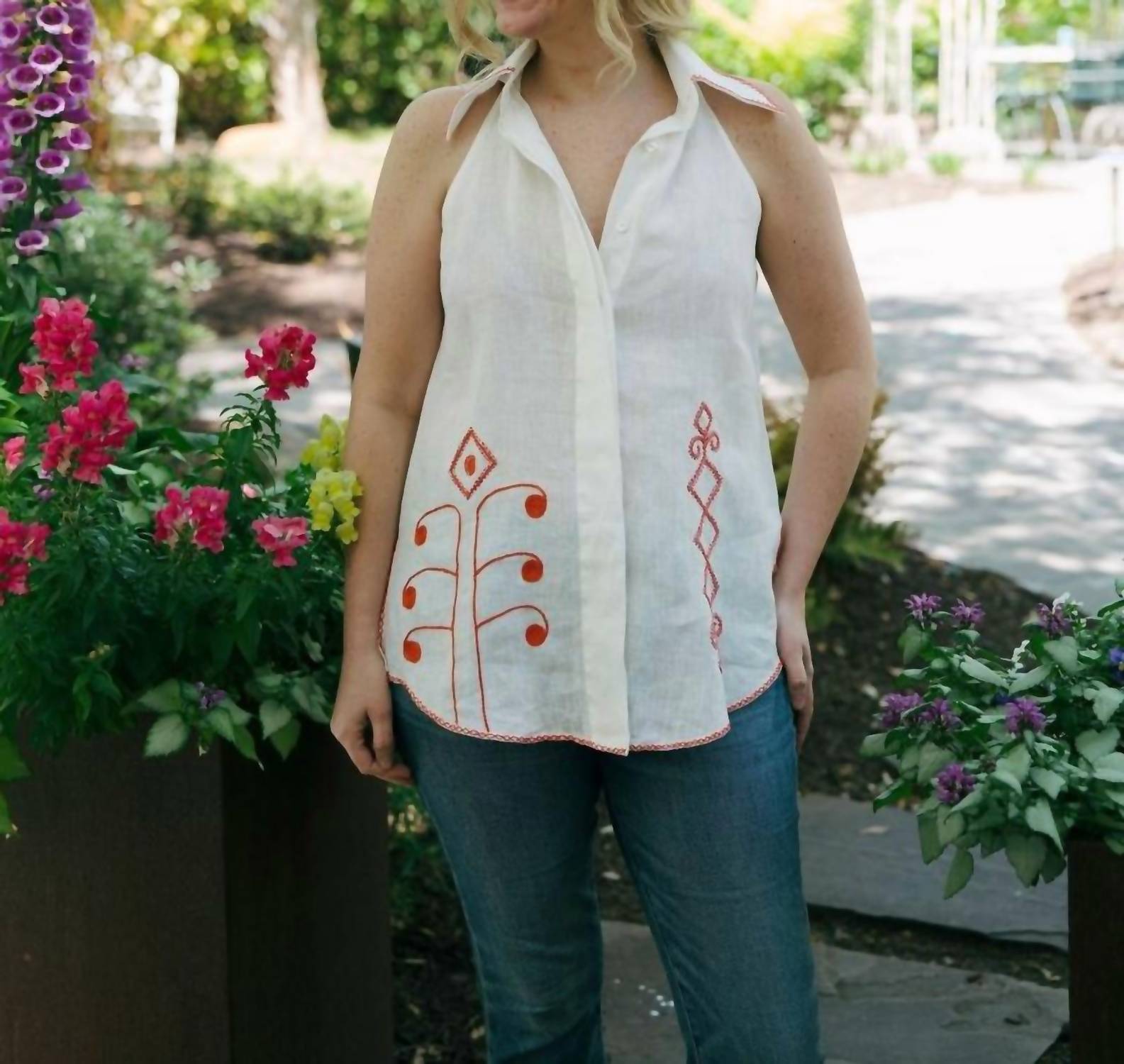 Alamwar - Manju Tomato Embroidery Top
