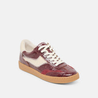 Dolce Vita Women's Notice Stitch Sneakers in oxblood croco embossed leather - women's sneaker - detail view
