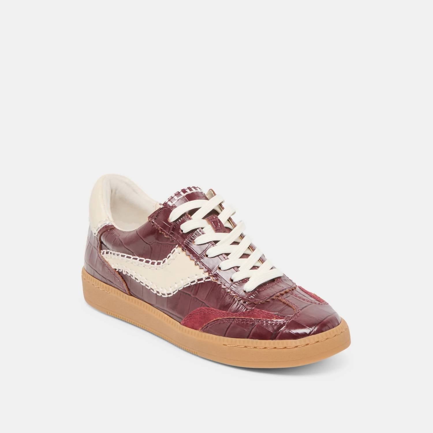 Dolce Vita Women's Notice Stitch Sneakers in oxblood croco embossed leather - women's sneaker - detail view