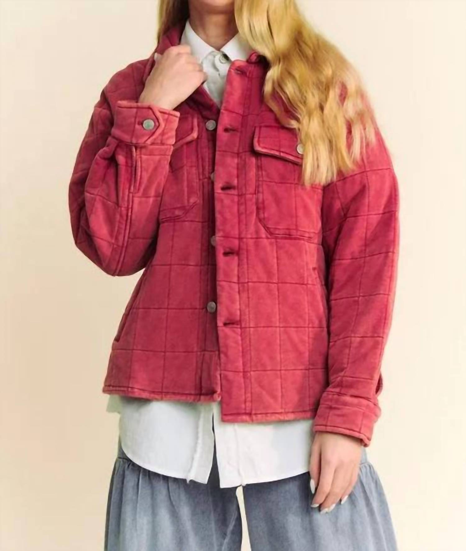 Davi & Dani - Quilted Button Down Shacket - Plus