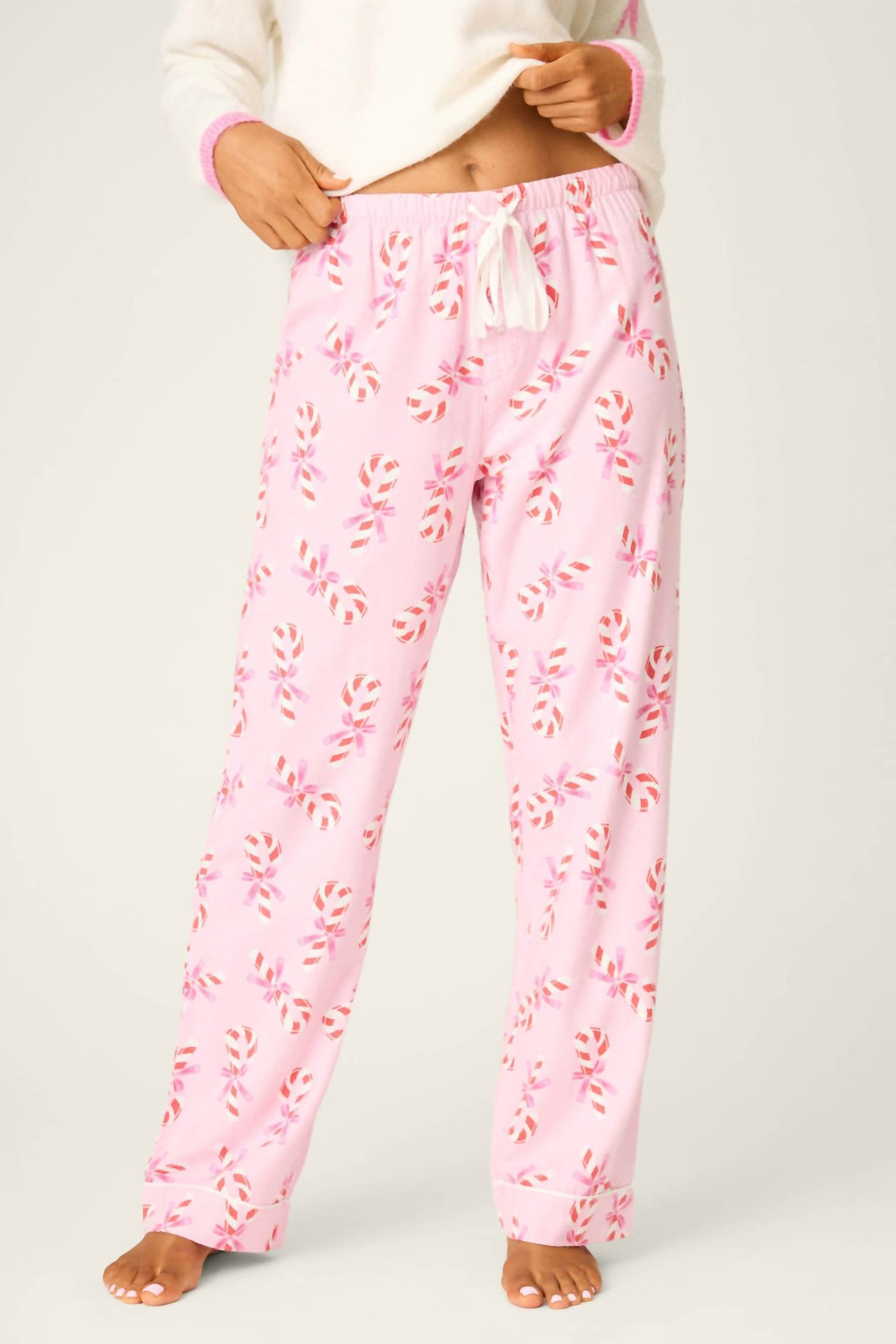 PJ Salvage Candy Cane Flannel Pants in baby pink - women's pants