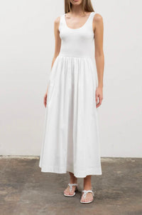 Moon River - Sweater Knit Tank Top Mixed Media Midi Dress