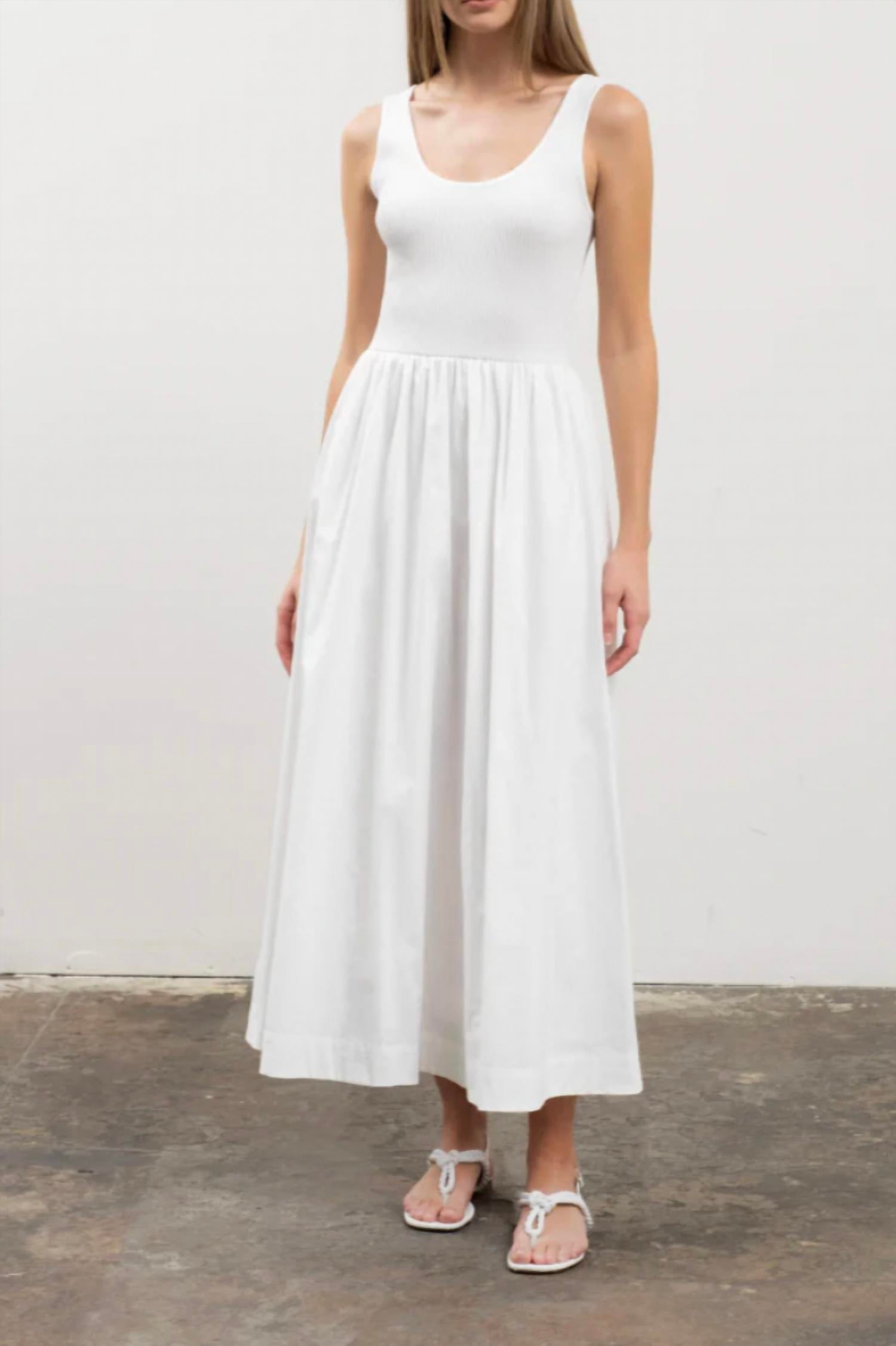 Moon River - Sweater Knit Tank Top Mixed Media Midi Dress