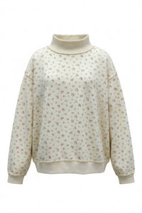 BUCKETLIST Floral Print Oversized Mock Neck Sweatshirt in beige - women's sweater - view 6