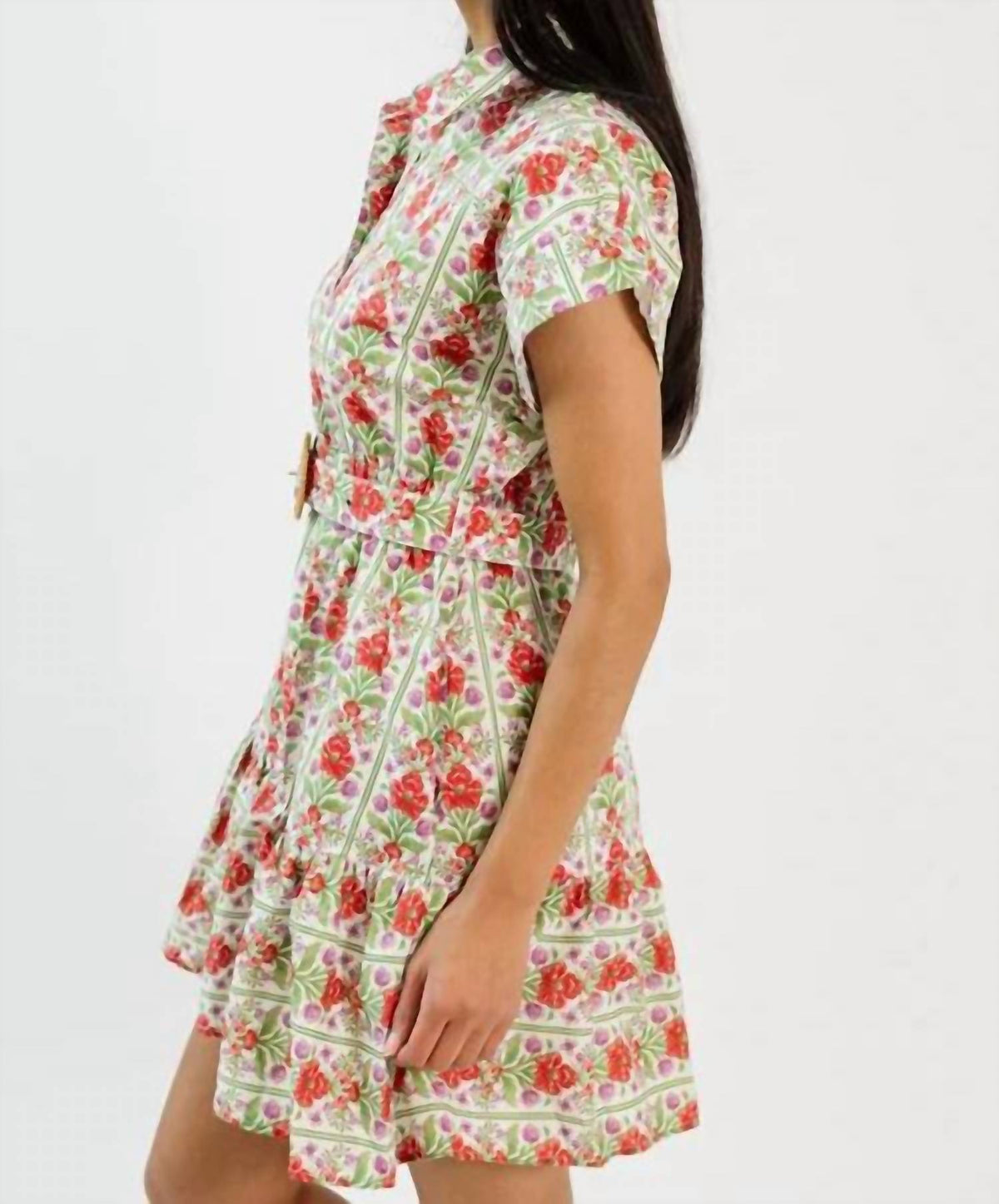 Entro - Garden Party Botanical Stripe Flutter Sleeve Mini Dress