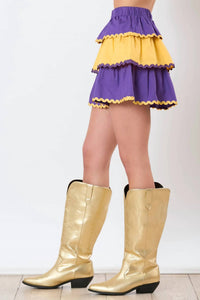 Peach Love Color Block Tiered Mini Skirt in purple yellow - women's skirt - alternate view