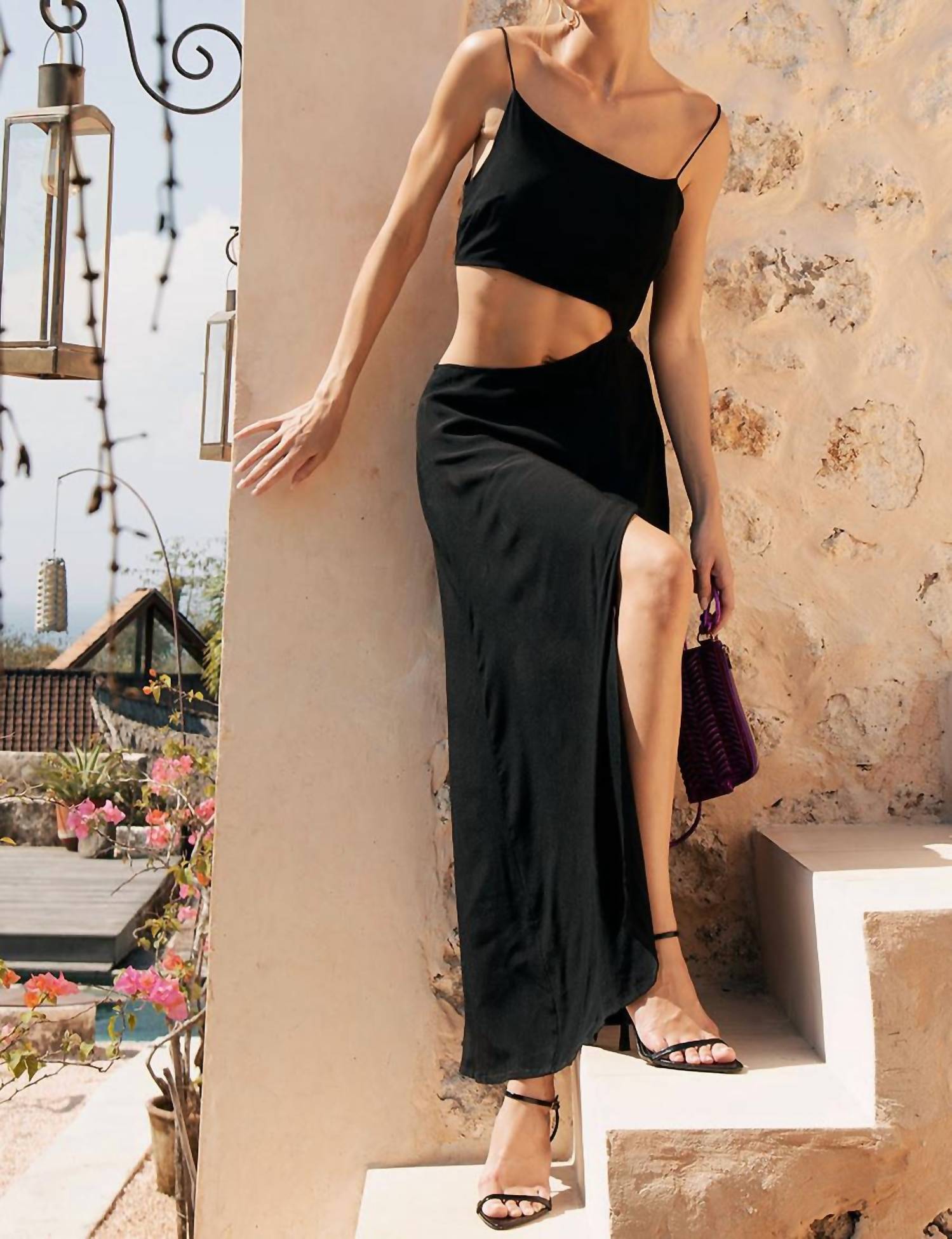 Uma and Leopold Allure One Shoulder Maxi Dress in black - women's dress - alternate view