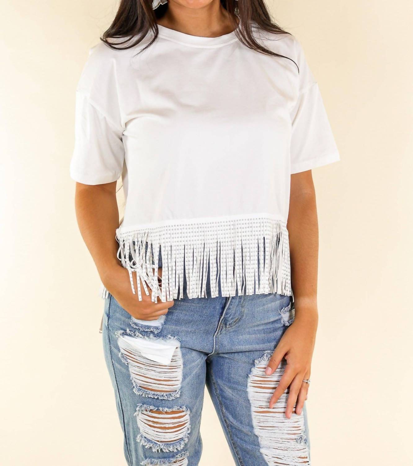 Southern Grace - Here For The Show Studded Fringe Crop Top - Plus