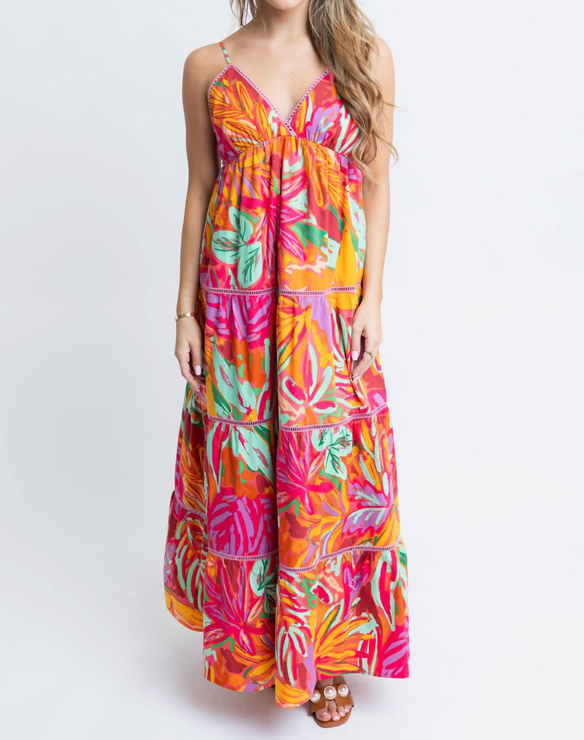Karlie - Tropical Blooms Halter Tier Maxi Dress