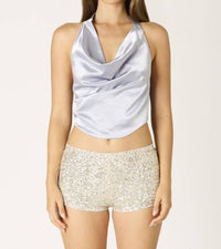 Cotton Candy LA Sierra Satin Halter Top in slate blue - women's shirt