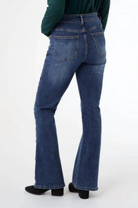 COCO + CARMEN Everstretch Flare With Side Rouching Jean in dark denim - women's jeans - detail view